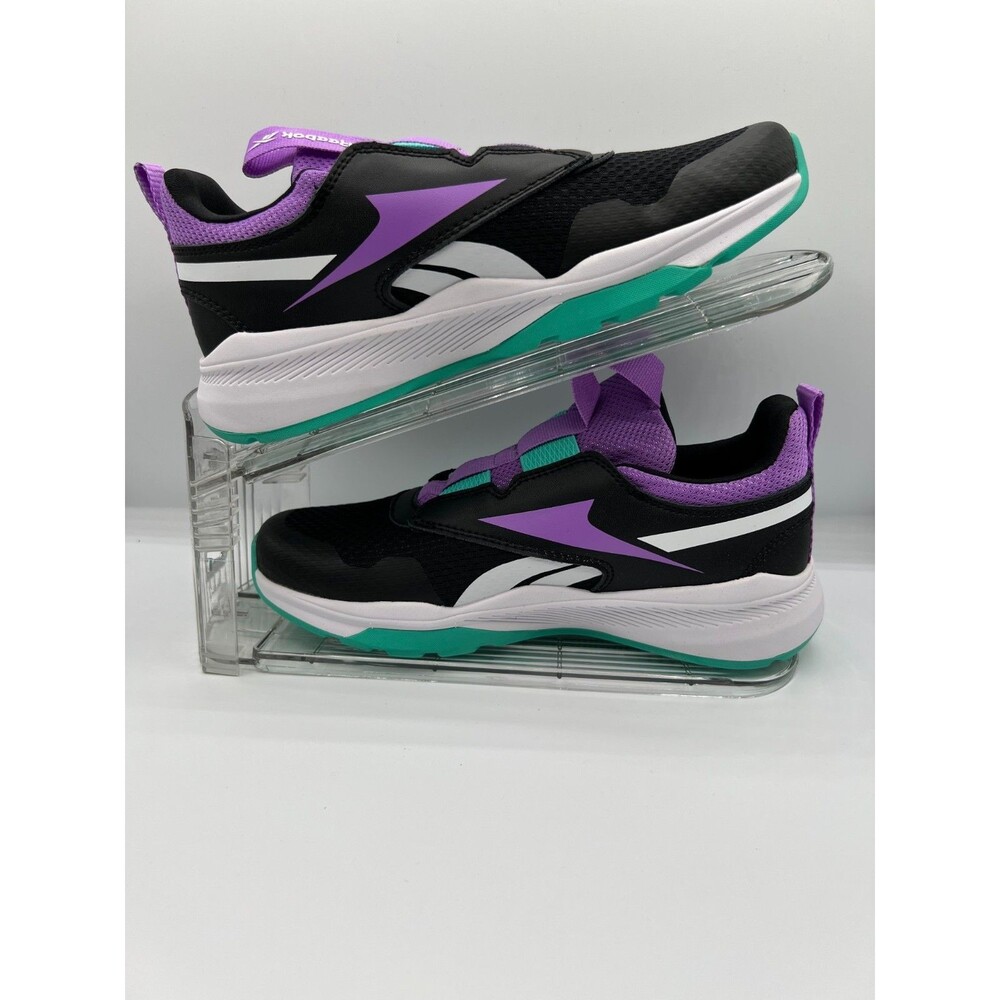 Reebok Rush Runner Black Purple Teal Slip On Sneakers Girls Size 4